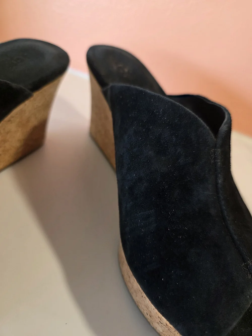 UGG Dominique Black Suede Cork Wedge Slide Mules 9 Boho Chic Festival